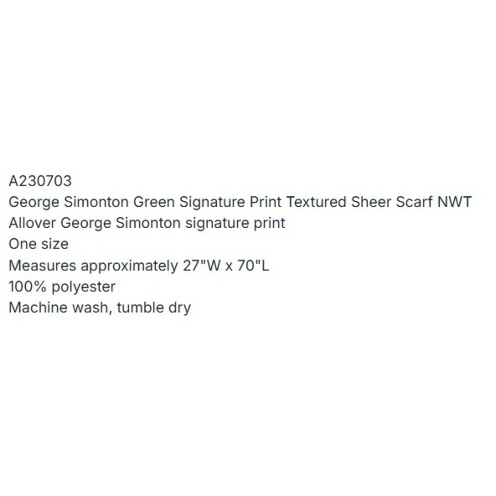 George Simonton Green Signature Print Textured Sheer Scarf Multicolor A230703 - Picture 4 of 4